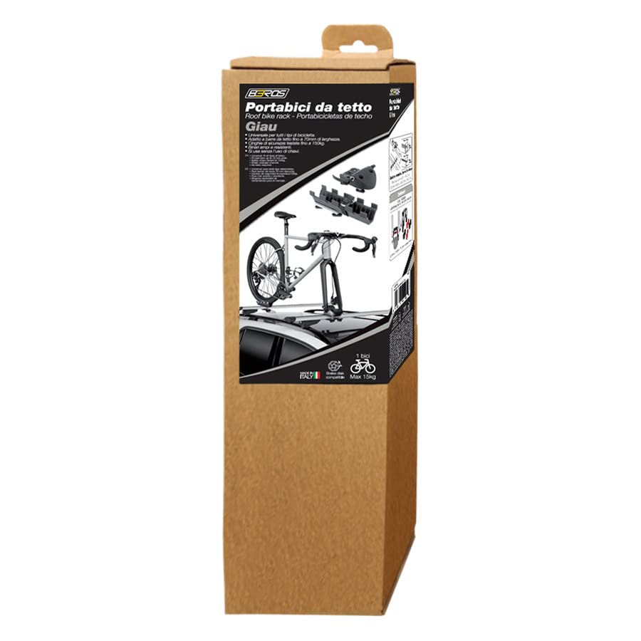 BBROS Portabici da Tetto Universale per 1 Bici (Max 15kg) | Compatibile Freno a Disco | Adatto a Barre Fino a 70x40mm | Forcella GIAU