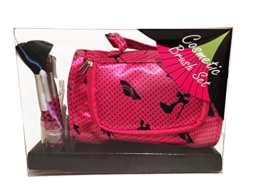 Pretend Play Cosmetic Brush Set, Travel Makeup Bag Perfect for Children and Preteen, Pink