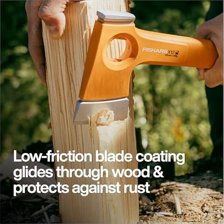 Fiskars X13 Ultralight Hiking Axe 13, Ultra-Sharp Forged Steel Blade for Efficient Chopping & Camping, 15% Lighter High-Visibility Orange FiberComp Handle Drives Tent Stakes, Sheath Included