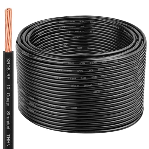 Image of XRDS -RF 10 AWG 200FT THHN Stranded Wire - Nylon Insulated Pure Copper Electrical Cable for Conduit Use - Black - 600V Rated