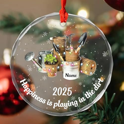 LOVELYPOD Personalized Gardening Tool Pot Glass Ornament, Custom Plant Lover Keepsake, Xmas Gift for...