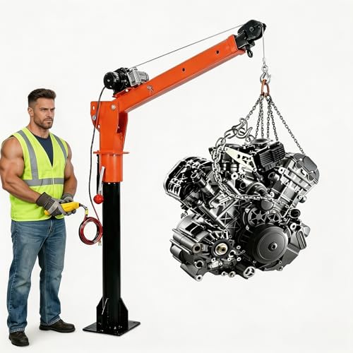 Electric Truck-Mounted Crane with 5500LBS Winch 6000LBS Capacity Truck Jib Crane Folding Truck Bed Crane Alloy Steel 360 Swivel 14 Base Adjustable Height for Construction Work Lifting