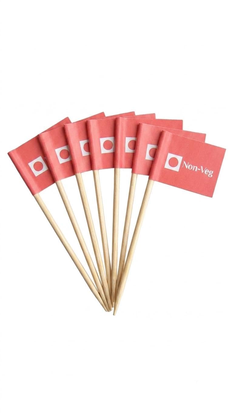 Somani Bamboo Non-Veg Marker Toothpick Flags 4 Inches (Pack of 100, Red) | Food Marker Picks for Non Vegetarian Dishes | Disposable Catering Supplies for Restaurant, Buffet & Party Use-image-21