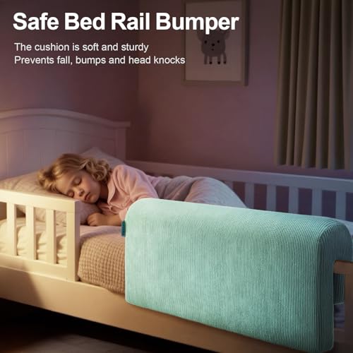 Image of AEOCOO Bed Bumpers for Toddlers, Size 3 Ft, Toddler Bed Rail Bumper Protector for Loft Beds & Bunk Beds, Bed Rail Height Extender Bed Guardrail, Anti-Bump | Fall Prevention, Blue