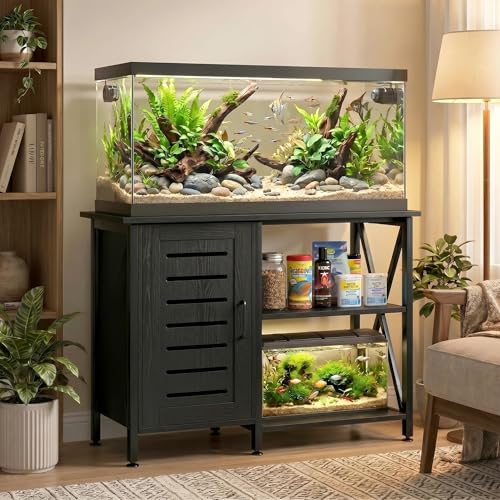 Image of Herture 40-50 Gallon Fish Tank Stand, Aquarium Stand with Cabinet Accessories Storage, Heavy Duty Metal Frame, 40.55 inch L*18.89 inch W Tabletop, 850LBS Capacity, Black PG02YGB