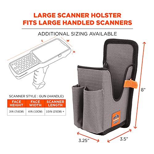 Image of Ergodyne Squids 5541 Barcode Scanner Holster Pouch for Gun Grip Mobile Computers, Holder for Handheld Bar Code Scanners, Belt Clip Attachment Gray Large