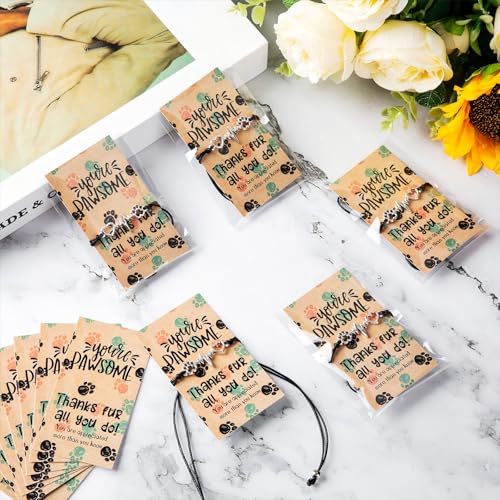 Sasylvia 30 Set Vet Tech Week Appreciation Gifts Bulk Inspirational Bracelet with You're pawsome Motivational Card Thank You Gift for Veterinary Technician Doctor Nurse Coworker Clinic Supplies4