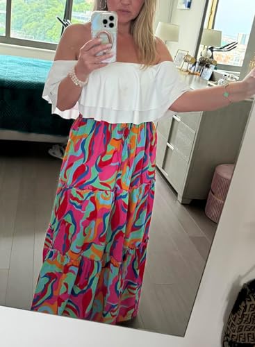 Image of Happy Sailed Womens Floral Print Boho Maxi Skirt Elastic High Waist Pleated Ruffle Flowy Long Skirts S-XL