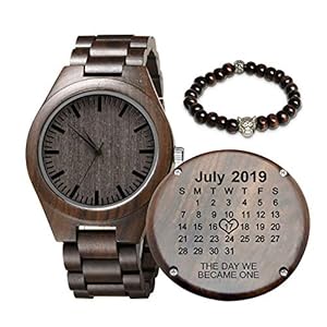 Engraved Wooden Watch for Men, Anniversary Birthday Gift for Men, Personalized Wood Watch Christmas Valentine’s Father’s Day for Dad Husband Boyfriend
