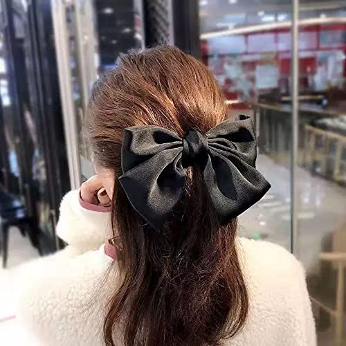 Hair Bow Clips For Women Girls Satin Ribbon Hair Clip For Teen Girls French Barrettes Black Hair Bows For Women Large Bowknot Hair Clip #TOP1
