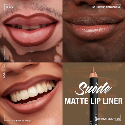 Image of NYX PROFESSIONAL MAKEUP Suede Matte Lip Liner, Velvety-Smooth, Long-Lasting Formula For A Defined Lip Makeup Look - Downtown Beauty (Brown) (Pack of 2)