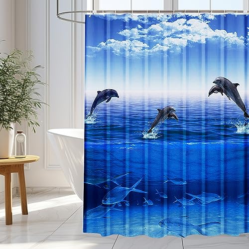 Duschvorhang Delphin Motiv 180x180 Cm - Wasserdicht Mit 12 Haken Für Badezimmer