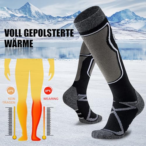 Effeet 2 Paar Skisocken aus Merinowolle für Herren Damen, Warme Gepolsterte Thermosocken Weich Winterstrümpfe, Kniestrümpfe mit Polsterung für Snowboarden Skifahren Schnee Jagen Wandern – Bild 7