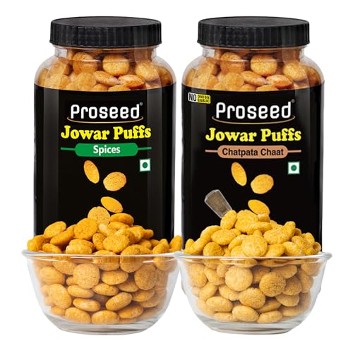 Image of Proseed Jowar Puffs (Spices & Chatpata Chaat) | 150g x 2 Packs (Total 300g) | Slow Roasted & 100% Veg | No Refined Flour, Sugar & Trans-Fat | Gluten Free | No Palm Oil | Healthy Millet Snacks