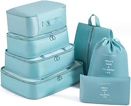 Sprqcart Polyester 7 Set Travel Organizer Bag 3 Packing Cubes + 3 Pouches + 1 Toiletry Organizer Bag (Skyblue, 27.99 Cm, 11 Cm)