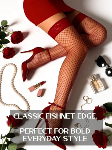 Image of Mila Marutti Fishnet Thigh High Stockings for Women with Lace Top | Fish Net Stockings Lingerie | Colored Fishnets