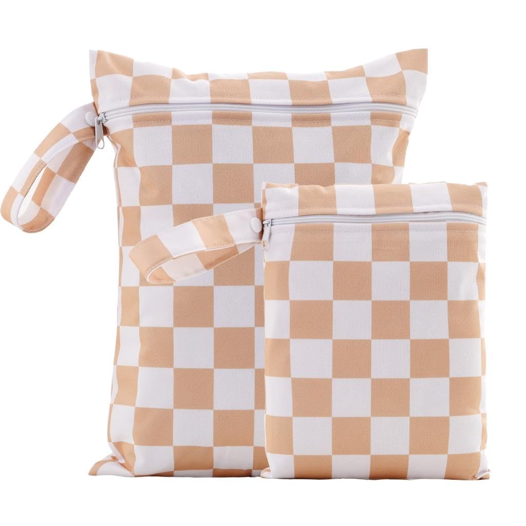 Opgroeie Wet Diaper Bags 2 Sizes, Waterproof Storage Bag for Baby Diapers and Extractor Parts, Reusable Bag with Zipper Pockets and Handle, Grid 2, Wet Bags — image 1