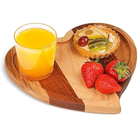 KIBS group Valentine's Day Heart Shaped Charcuterie Board Tray 9,5" - Wooden Serving Platter, Trays, Dishes, Plate - Wood Heart Shaped Plates Tray Cover