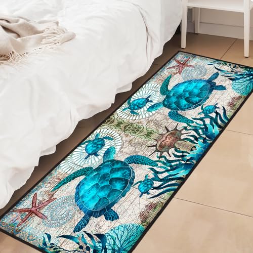 Tapete Pasillo Runner Tortuga Marina Azul 60x180cm miniatura 4