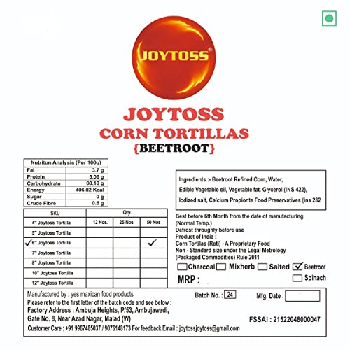 Image of JOYTOSS Tortilla Wrap | Fresh Taste & Soft Texture l Best for Wraps, Tacos, Nachos & Rolls l Ready to Eat Healthy Food - Pack of 25 (BEETROOT)