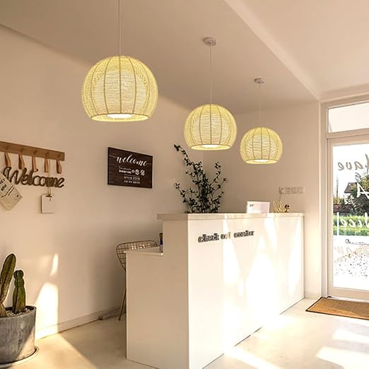 CHUNGYANG Handgemaakte henneptouw wevende kroonluchter, Nordic creatieve decoratieve hanglamp, Bedium E27 Base Lamp Plafondverlichting ARMATUREN Schaduw, Voor kantoor, studie, restaurantlantaarn photo 2