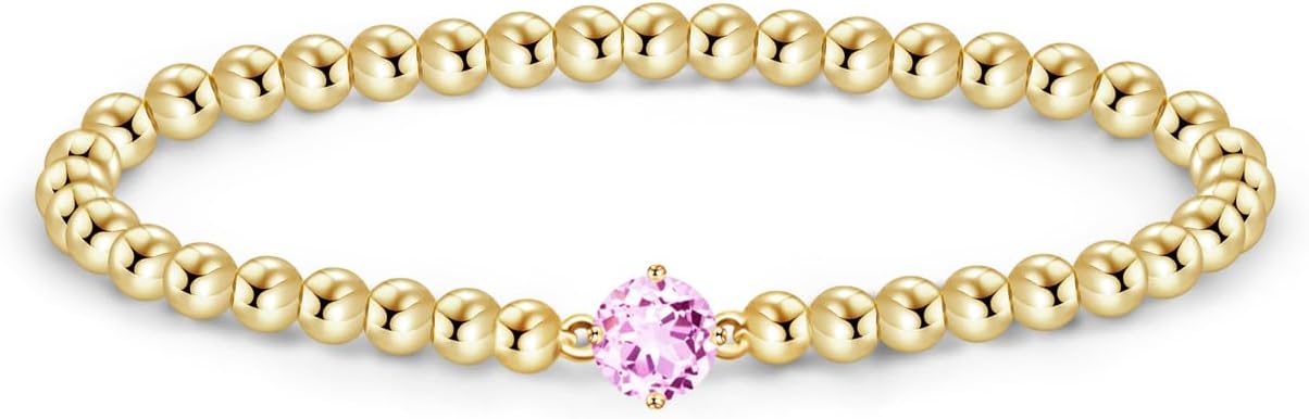 Free bird Birthstone Beaded Bracelet for Women Dainty 14K Gold Plated Stretchable Beaded Bracelet Hypoallergenic Waterproof Trendy Stackable Bracelet Birthstone Jewelry Gift for Birthday Christmas Valentine's Day