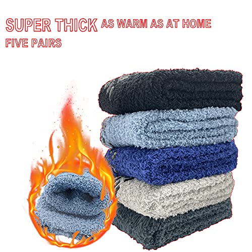 Diaokanai 5 Pairs Non-Skid Grips Fuzzy Slipper Socks,Fluffy Fleece Winter Warm Home Cosy Sleeping Socks,Non Slip Hospital Socks For Men,Multicolor #TOP2