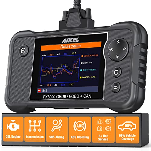 ANCEL OBD2 Scanner FX3000 Scan Tool, 5 Reset Services, Battery Registration Tool, ABS Bleeding/SAS Calibration/EPB/Oil Reset Car Diagnostic Scanner, ABS/SRS/at/Check Engine Code Reader Free Update