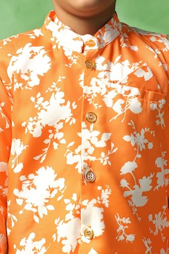 Image of Fashion Dream Boy's Cotton Blend Printed Kurta Pyjama And Jacket Set|Kurta And Payjama Set