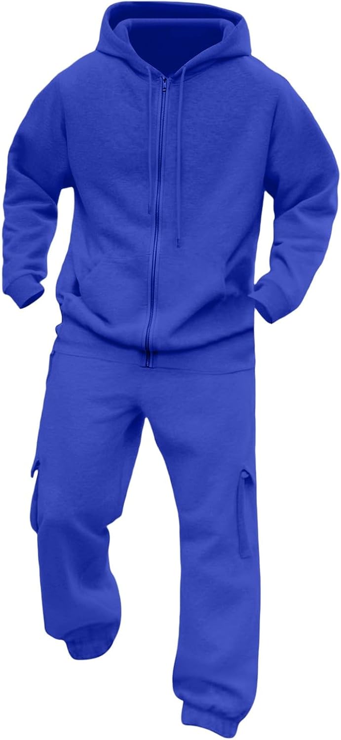 HJINGSUN Jogging Suits for Men Full Zip Hoodie and Cargo Jogger Sweat Suits
