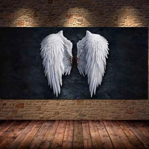 Toile ailes noires et blanches abstraites LSYALUCK tableau minimaliste salon 50x100 cm cadre