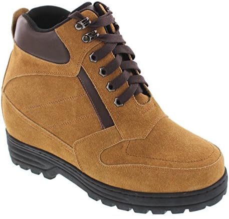 Calden Men's Invisible Height Increasing Elevator Shoes - Brown Nubuck Leather Lace-up High-top Boots with Extra Tall - 5.2 Inches Taller - K881803 - Size 10 D(M) US | Image 1
