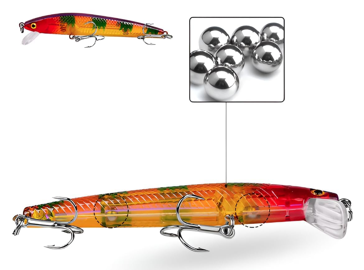 Fishing Lure Set, 10cm Minnow Hard Bait with 3D Eyes, Lifelike Skin, Double Circle Hooks, 5 Multicolor Colours (Pack of 5) 3