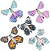 QINREN 20 Stück Fliegender Schmetterling Spielzeugt, 5 Magic Butterfly Card Gummiband Powered Wind Up Butterfly Toys für Überraschungsgeburtstag Hochzeitsfeier Spielen