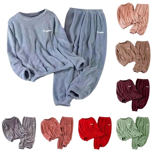 Generisch Frottee Schlafanzug Damen Lang Winter, Set Zweiteiliger Schlafanzug Herren Lang Flanell Pyjama Damen Lounge Set Pyjama Herren Hausanzug,...