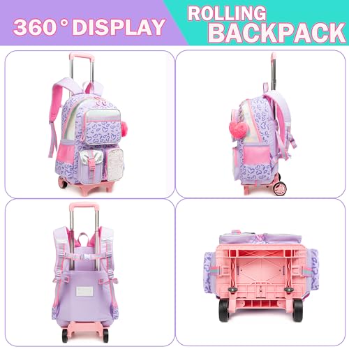 Sac à dos à roulettes pour filles mignon et imperméable avec boîte à lunch - 3