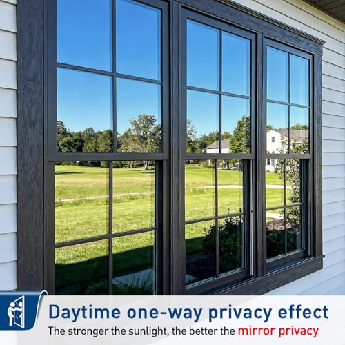 Image of Coavas One Way Privacy Window Film, Sun Blocking Reflective Window Film See Out Not in, Heat Control Window Tint for Home, Anti UV Static Cling for Windows Office Door (Brown, 17.5 Inch X 9.8 Feet)