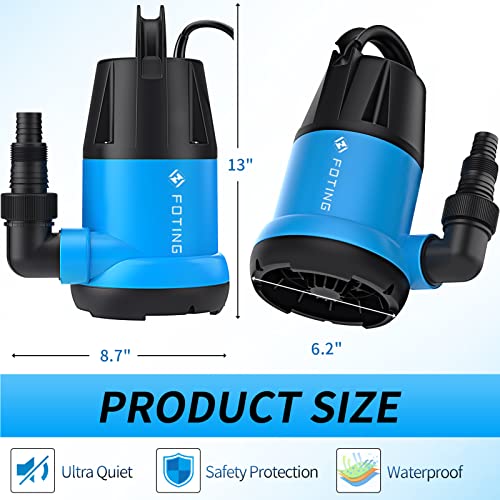 Foting T-Q9003 Sump Pump 1Hp 3960 Gph For Clean/Dirty Water Use, Thermoplastic Submersible Water Pump Utility Electric Portable Transfer Pump For Swimming Pool Garden Pond Basement Window Wells thumb #6