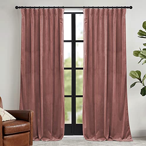 Image of RYB HOME Pink Velvet Curtains 72 inches with Hook Belt, Back Tab | Thermal Insulated, Privacy UV Heat Blocking, Luxurious Drapes, Nursery Dormitory Bathroom, W52 x L72, 2 Panels Set