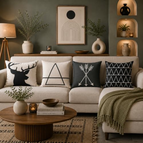 Image of STITCHNEST Polycotton Printed Cushion Covers Set of 4, 24x24 Inches