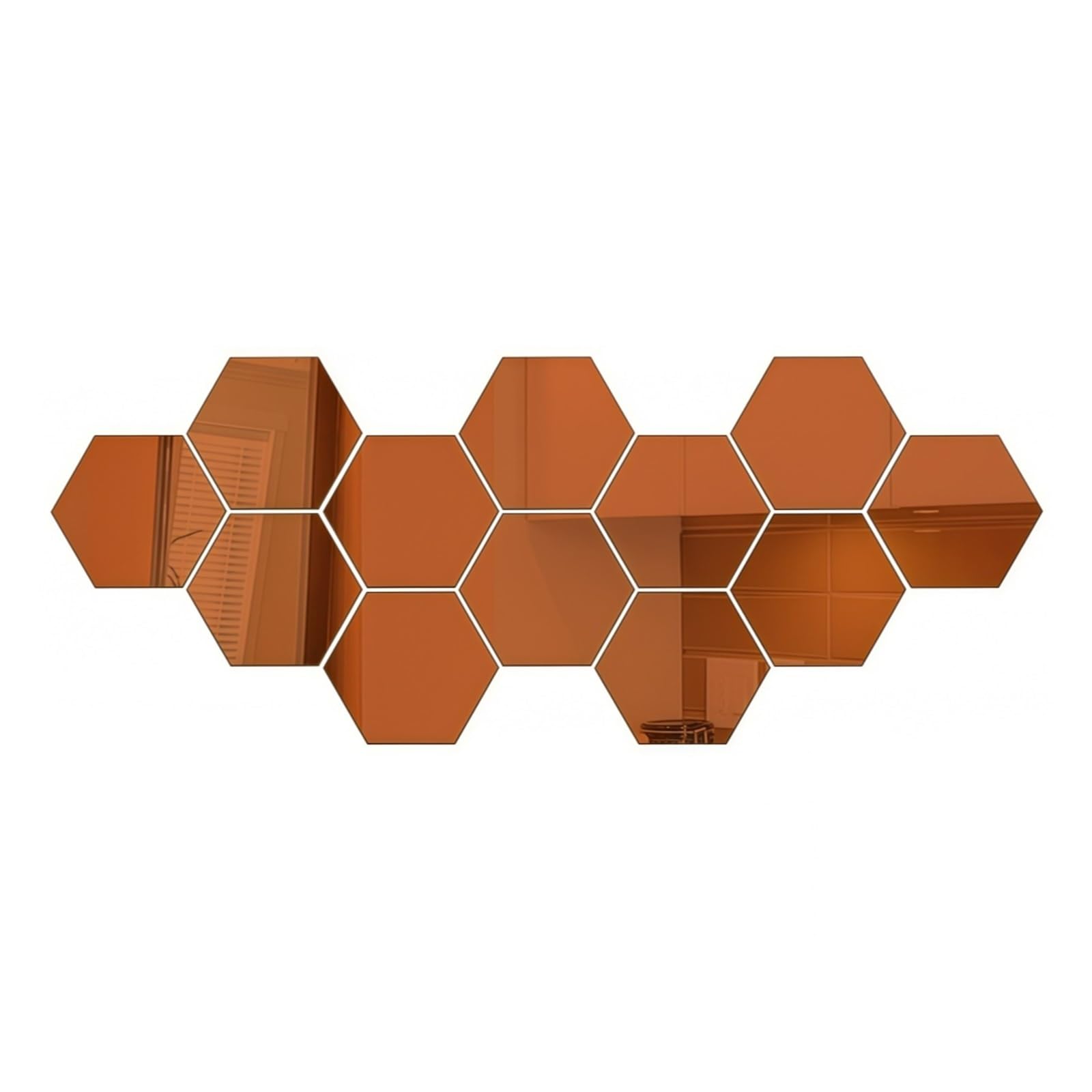Hexagonal Mirror Wall Sticker 12Pcs Modern Minimalist Hexagon Mirror Wall Stickers Removable Decals for Sofa TV Background Decor(Brown,XL 150x130x75mm)