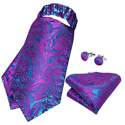 Image of DiBanGu 3PCS Ascot Ties for Men Wedding Jacquard Woven Silk Ascot Cravat for Men Cravat Tie and Pocket Square Set