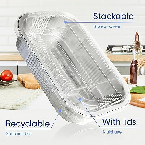 Coppice Strong Aluminium Foil Tray with Plastic Lid for Baking, BBQ, Roasting, Grilling, Air Fryer & Food Storage | 20cm x 13cm | Freezer, Microwave & Oven Safe | 10 pack (Depth 4cm) - Image 2