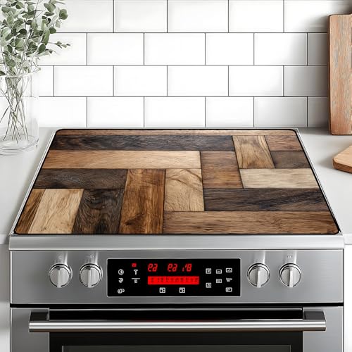 Image of Stove Top Cover Flower Gas Stove Top Cover for Home Decoration Kitchen Pad Non-Stick Washable Cooktop Covers Countertop Protector Keep Stove Clean (Wood grain, 30L inchx21W inch)
