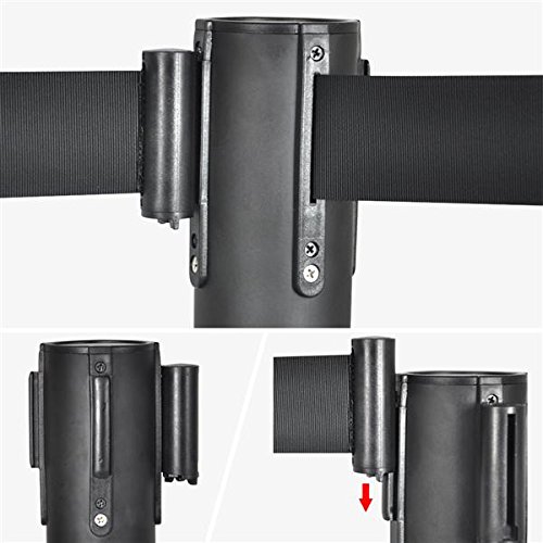 Abician 2 Poteaux de Guidage à Sangle Rétractable en Nylon, Potelet à Sangle Rétractable en Métal, Barrière de Sécurité, Contrôle des Foules, Gestion File d’Attente, Bar, Hôtel, Hall, École Noir