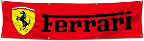 Miniatura 1 de Bandera compatible con bandera de Ferrari decoración de carreras de 2 x 8 pies para garaje, cueva de hombre, dormitorio, habitación