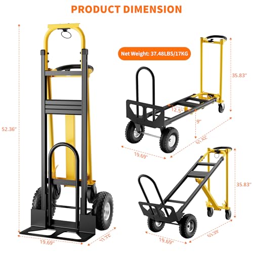 3 in 1 Stair Climbing Dolly, Heavy Duty Convertible Dolly with Stair-Climbing Wheels & Elastic Straps, 800Lbs Capacity, Collapsible Cart for Moving Home, Office, Supermarket, Warehouse by Garvee - Image 4