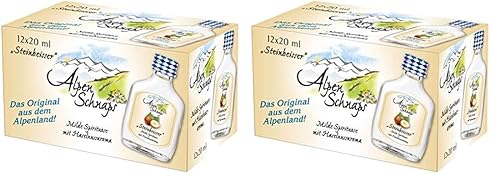 Alpenschnaps | Steinbeisser | 12 x 20ml | Haselnuss | pures Alpenglück im Glas (Packung mit 2)