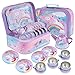 JewelKeeper - Set da tè per Bambini 15 Pezzi E Custodia per Il Trasporto - Design Unicorno di Zucchero Filato