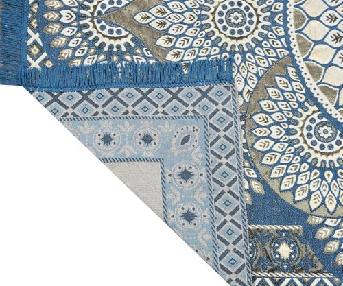 Image of Traditional Cotton Carpet 5x7 Feet Soft & Superfine Velvet Rug for Living Room, Hall & Bedroom | Designer Carpet /Area Rug Dari | Trendy & Durable Kalin Reactangular (Aqua)